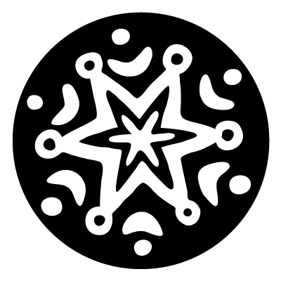 Curved edge white snowflake on a black circle gobo.