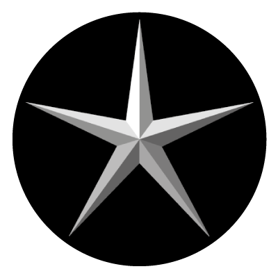 Greyscale 3D narrow 5 pointed star on a black circle gobo.