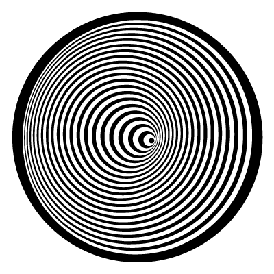 White circular optical illusion of a tunnel on a black circle gobo.