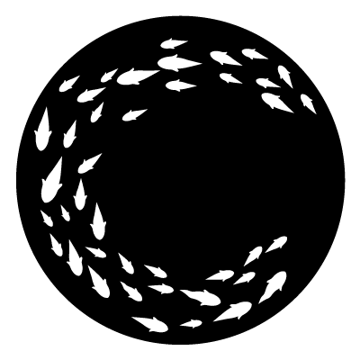 White school of fish silhouette on a black circle gobo.
