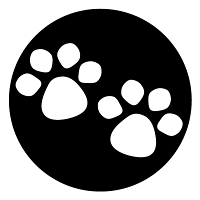 White paw prints on a black circle gobo.
