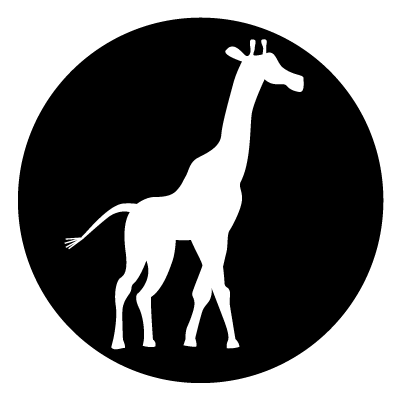 White giraffe silhouette on a black circle gobo.