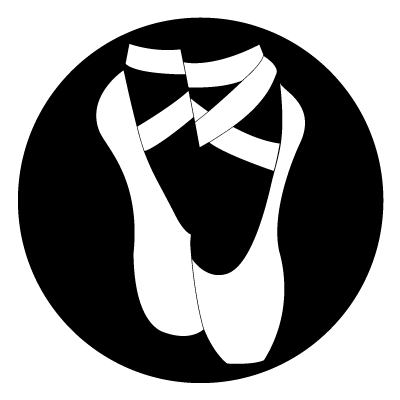 White ballet shoes on a black circle gobo.