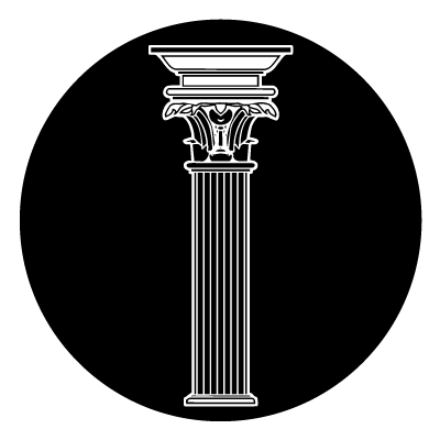 White illustration of a greek column on a black background.