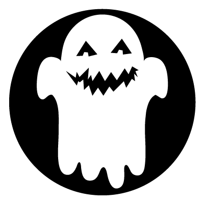Ghost with a happy spooky face on a black circle gobo.
