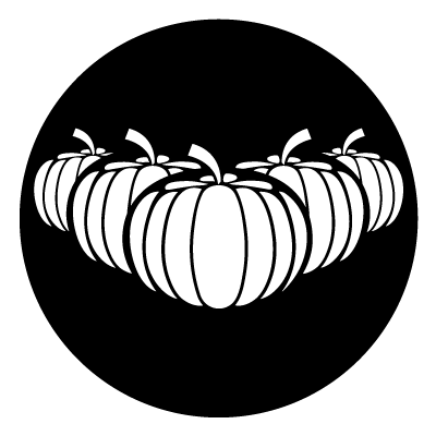 White pumpkin silhouettes on a black circle.