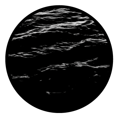 Greyscale image of small water ripples on a black circle gobo.