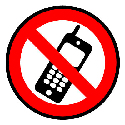 Red 'No mobile phones' safety signage gobo.