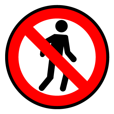 Red 'No pedestrians' safety signage gobo.