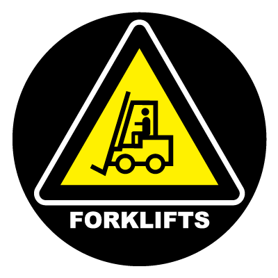 Yellow 'Forklifts' safety signage gobo.
