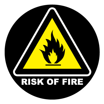 Yellow 'Risk of fire' safety signage gobo.