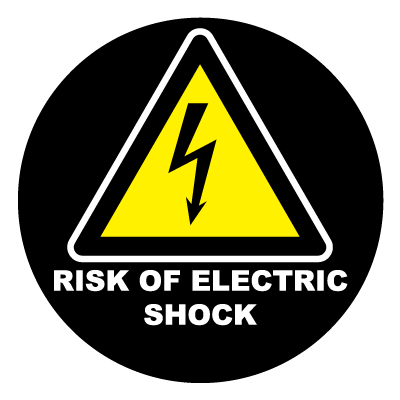 Yellow 'Risk of electric shock' safety signage gobo.