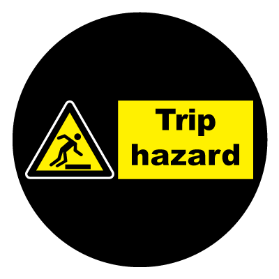Yellow 'Trip hazard' caution safety signage gobo.