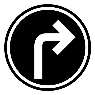 Circular 'Turn right' safety signage gobo.