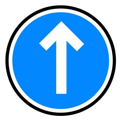 Blue circular 'ahead arrow' safety signage gobo.