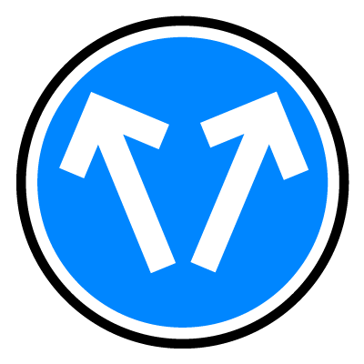 Blue circular 'Split direction' safety signage gobo.