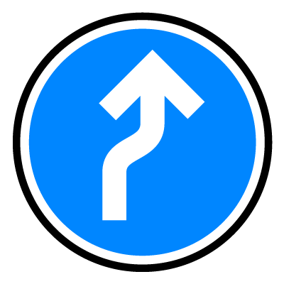 Blue circular 'curve right' safety signage gobo.