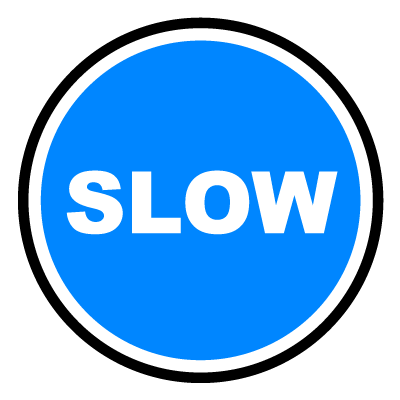 Blue circular 'slow' safety signage gobo.
