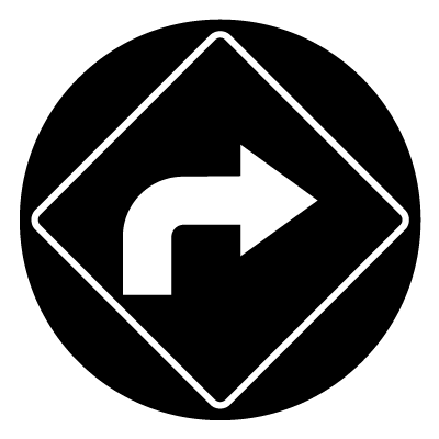 Diamond 'Turn right' safety signage gobo.