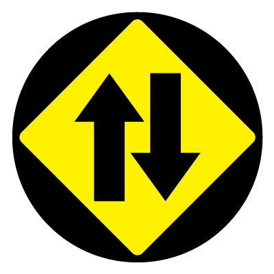 Yellow diamond '2 way direction' safety signage gobo.