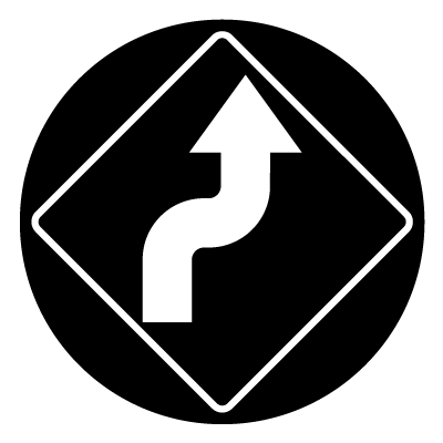 Diamond 'curve right' safety signage gobo.