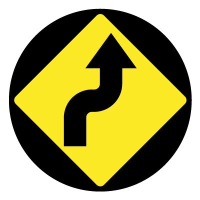 Yellow diamond 'curve right' safety signage gobo.