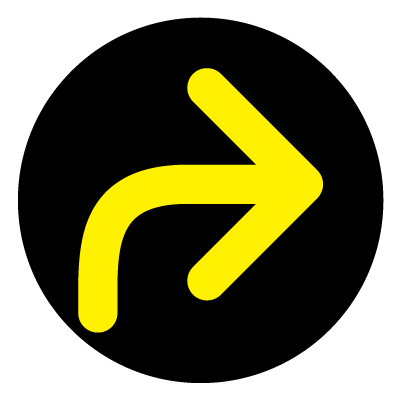 Yellow wayfinder turn right safety signage gobo.