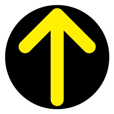 Yellow wayfinder ahead arrow safety signage gobo.