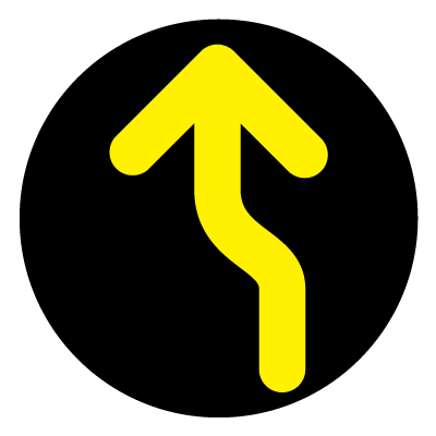 Yellow curve left wayfinder safety signage gobo.