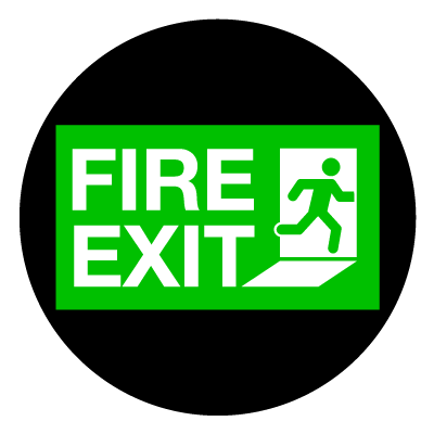 Green 'Fire exit' safety signage gobo.