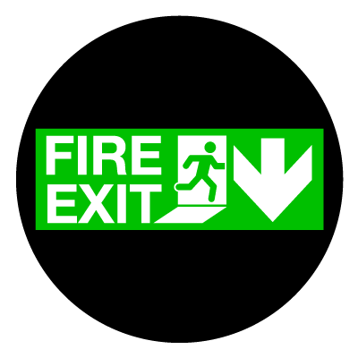 Green 'Fire exit down' safety signage gobo.