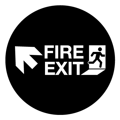 Fire exit up left safety signage gobo.
