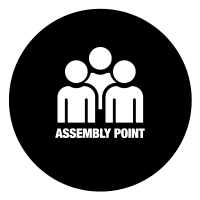 Assembly point safety signage gobo.