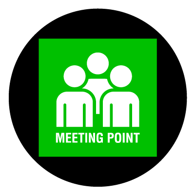 Green meeting point safety signage gobo.