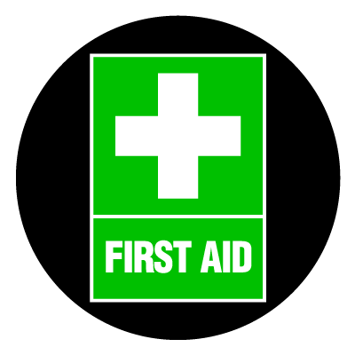 Green First aid safety signage gobo.