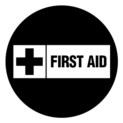 Horizontal first aid safety signage gobo.
