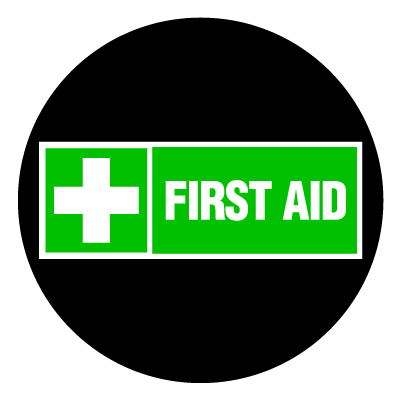 Green horizontal first aid safety signage gobo.