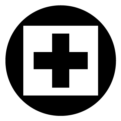 Square first aid safety signage gobo.