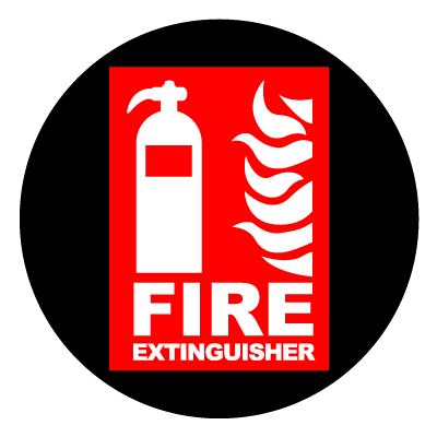 Red fire extinguisher safety signage gobo.