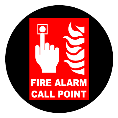 Red 'fire alarm call point' safety signage gobo.
