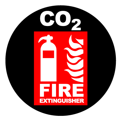Red 'CO2 Fire Extinguisher' safety signage gobo.