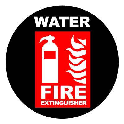 Red 'Water Fire Extinguisher' safety signage gobo.