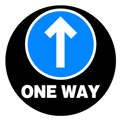 Blue 'One way ahead' safety signage gobo.