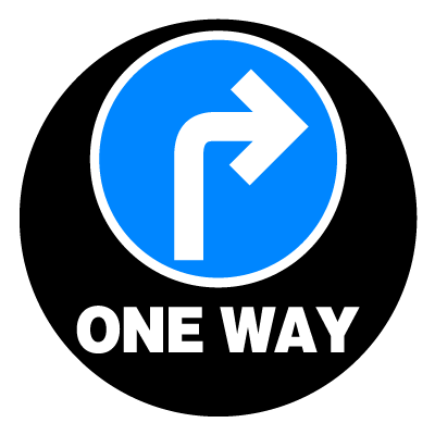 Blue 'One way right' safety signage gobo.