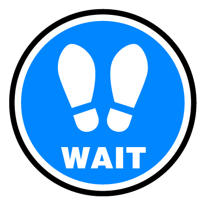 Blue 'distancing wait' social distancing signage gobo.