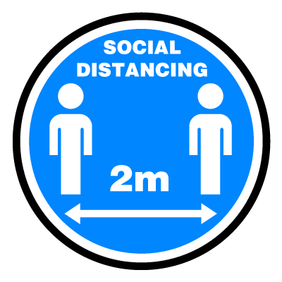 Blue 2m social distancing signage gobo.