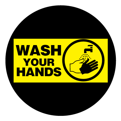 Yellow 'Hand wash station' safety signage gobo.