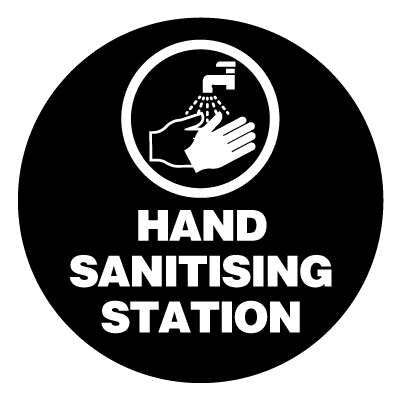 Hand sanitising station safety signage gobo.