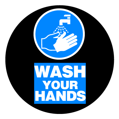 Blue 'wash your hands' safety signage gobo.