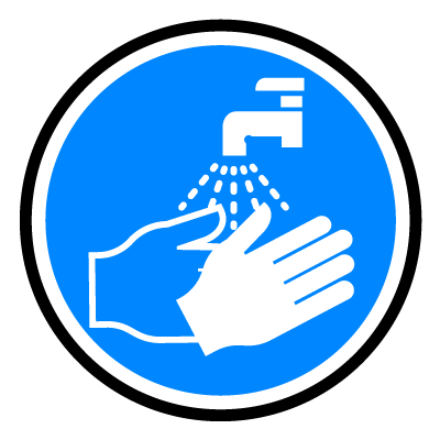 Blue circular 'hand wash station' safety signage gobo.